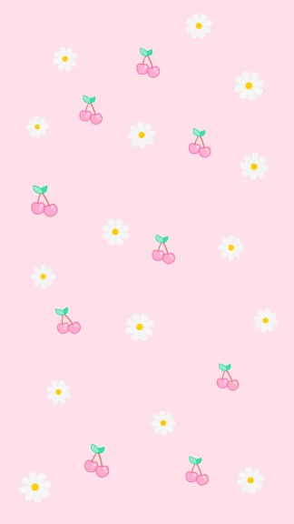 Free Light Pink Floral Background for Instagram Stories — Daisies & Cherries Pattern