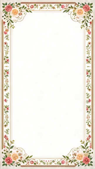 Romantic Floral Frame Wallpaper for Phone — Pink Flowers on Vintage Yellow Background