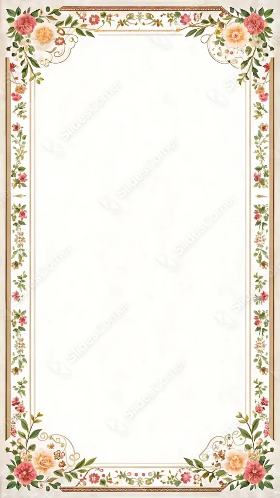 Romantic Floral Frame Wallpaper for Phone — Pink Flowers on Vintage Yellow Background