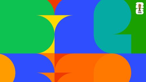 World Cup 2026 background with multicolor overlapping numbers and FIFA official logo for PowerPoint and Google Slides