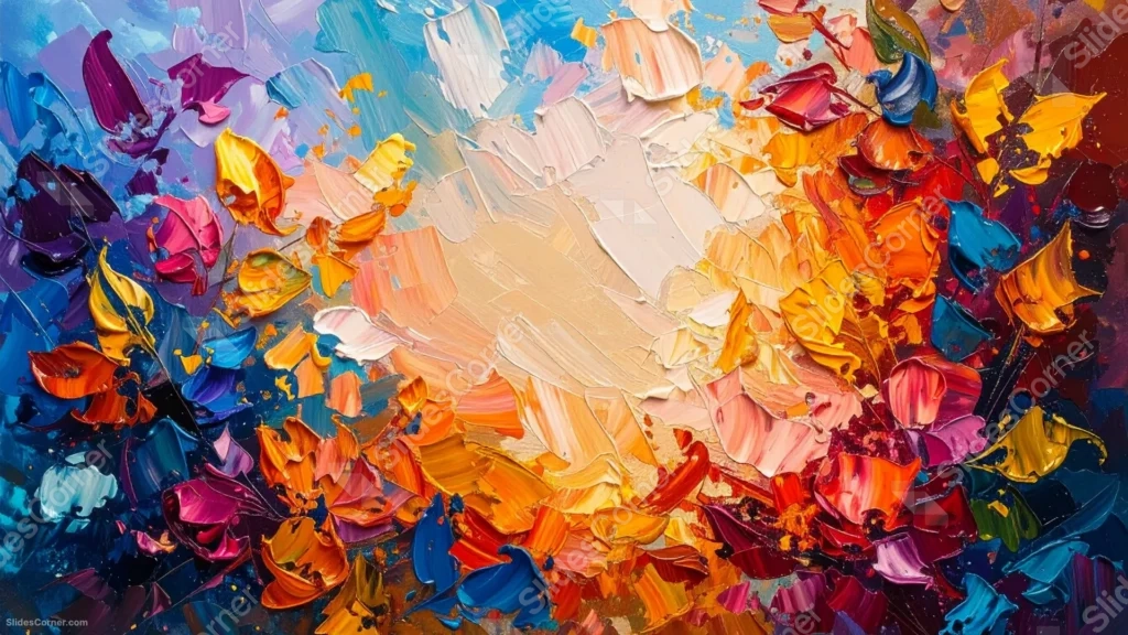 Abstract Oil Paint Background For PowerPoint With A Warm Sunburst Center