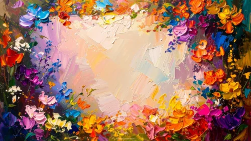 Abstract Art Background For PowerPoint With an Impasto Wildflower Border