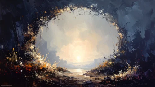 Abstract Art Background For PowerPoint With A Glowing Moon Archway