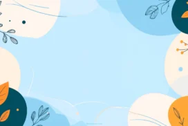 Aesthetic PPT Background Blue Circles and Line-Art Leaves