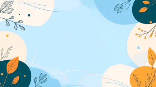 Aesthetic PPT Background Blue Circles and Line-Art Leaves