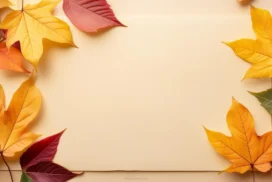 Autumn Leaves Background For PPT With Pressed Leaves On Cream Paper