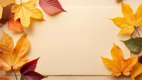 Autumn Leaves Background For PPT With Pressed Leaves On Cream Paper Autumn Leaves Background For PPT With Pressed Leaves On Cream Paper