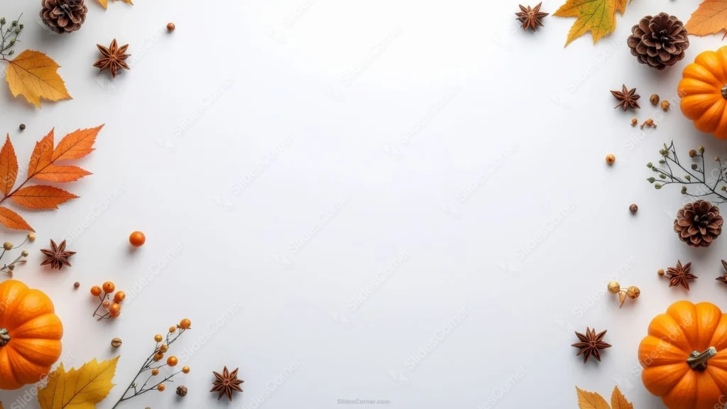 Autumn Background For PowerPoint With Pumpkins and Pinecones