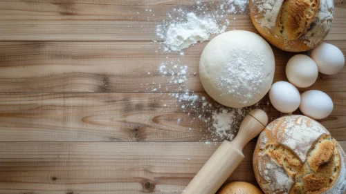 Baking Bread Background For PowerPoint With Rustic Wood Copy Space Baking Bread Background For PowerPoint With Rustic Wood Copy Space