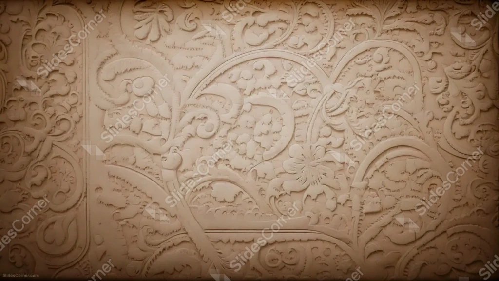 Beige Texture Background For PowerPoint With Carved Floral Relief