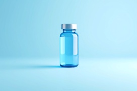 Blue Medical Health Medicine Bottle Background with a 3D Vial