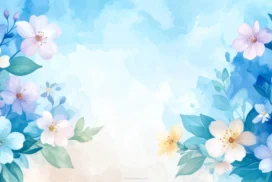 Watercolor Floral Background For Google Slides With Blue Blossoms