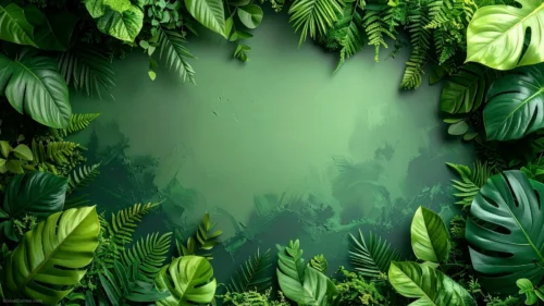 Green Botanical Background For PowerPoint With a Painted Jungle Wall Green Botanical Background For PowerPoint With a Painted Jungle Wall