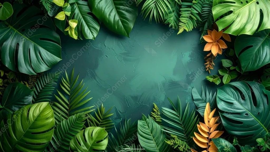 Pastel Green PowerPoint Background With A Monstera Leaf Frame Pastel Green PowerPoint Background With A Monstera Leaf Frame
