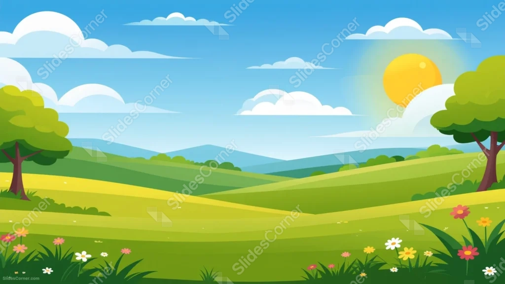 Cartoon Landscape Background For Google Slides With Rolling Green Hills Cartoon Landscape Background For Google Slides With Rolling Green Hills