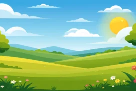 Cartoon Landscape Background For Google Slides With Rolling Green Hills