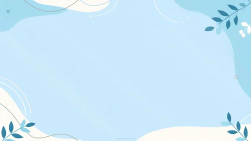 Clean light blue background aesthetic with organic shapes and botanical leaf sprigs in the corners