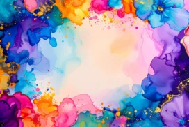 Colorful Floral Frame Background For PowerPoint With Alcohol Ink Blooms