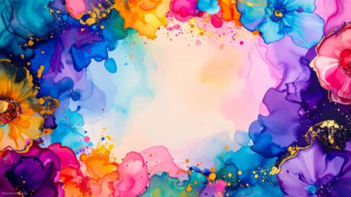 Colorful Floral Frame Background For PowerPoint With Alcohol Ink Blooms Colorful Floral Frame Background For PowerPoint With Alcohol Ink Blooms