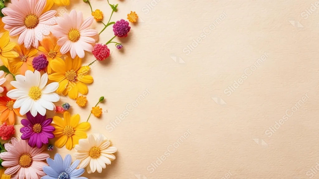 Floral Background For PowerPoint With Colorful Daisies On Cream