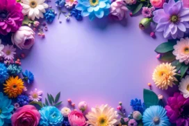 Colorful Floral Frame Background For PowerPoint With A Glowing Purple Center