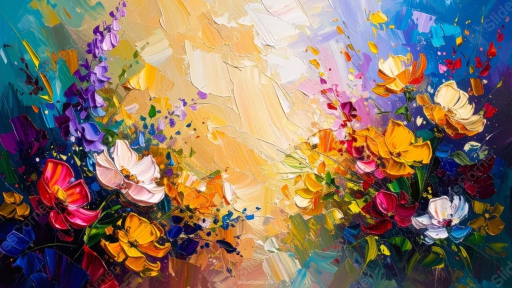 Colorful Oil Paint Background For PowerPoint With A Sunlit Meadow Colorful Oil Paint Background For PowerPoint With A Sunlit Meadow