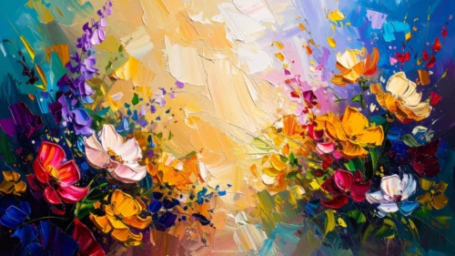 Colorful Oil Paint Background For PowerPoint With A Sunlit Meadow Colorful Oil Paint Background For PowerPoint With A Sunlit Meadow
