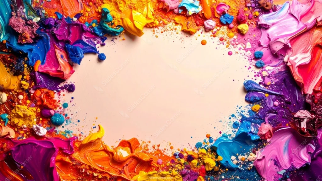 Colorful Abstract Frame Background For Google Slides With Glossy Paint Swirls