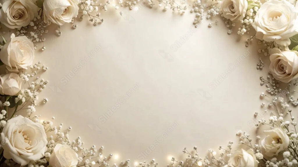 Flower PowerPoint Background With A Full Rose And Crystal Border