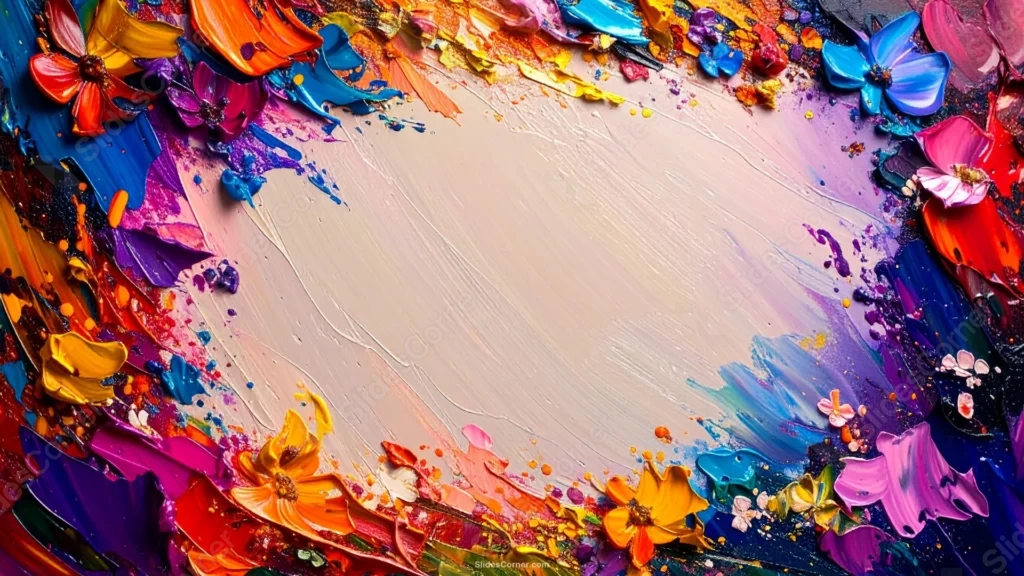 Aesthetic Presentation Background With Thick Oil Paint Flowers