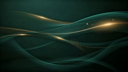 Dark Green Gold Background For PowerPoint With Glowing Wave Lines