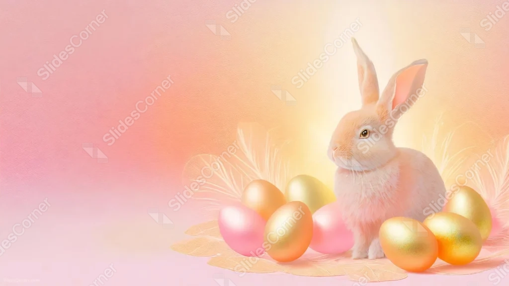 Easter Background For PowerPoint With A Bunny And Golden Eggs