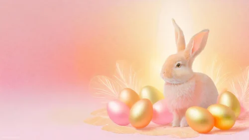 Easter Background For PowerPoint With A Bunny And Golden Eggs Easter Background For PowerPoint With A Bunny And Golden Eggs