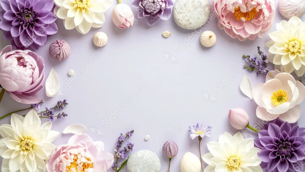 Elegant Floral Frame Background For Google Slides With Dahlias And Stones