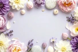Elegant Floral Frame Background For Google Slides With Dahlias And Stones