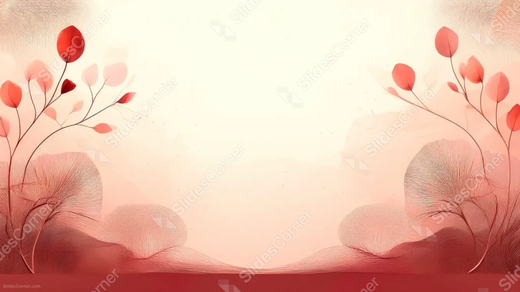 Elegant Floral Background For PowerPoint With Symmetric Red Branches