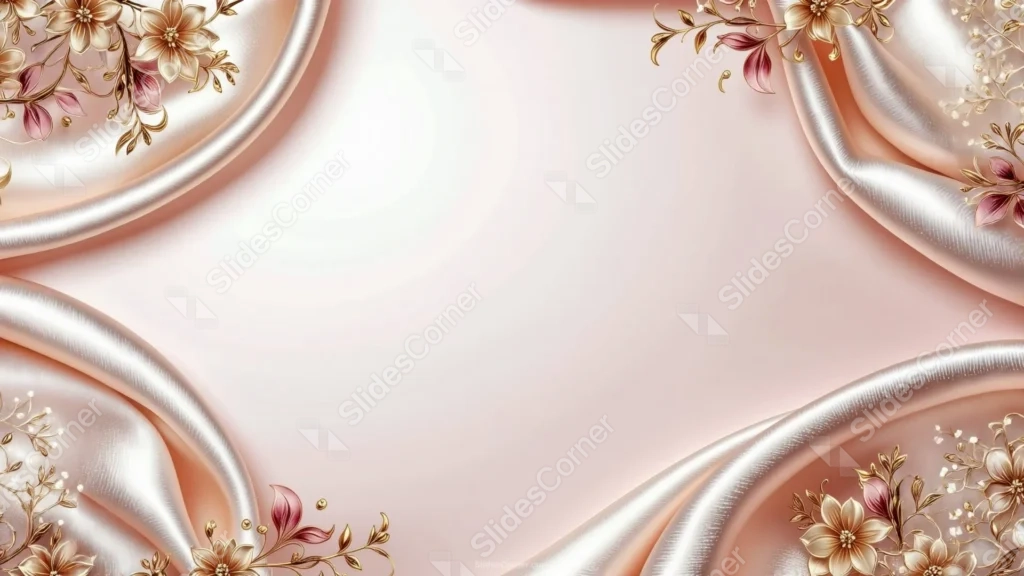 Elegant Floral Background For PowerPoint With Draped Rose Gold Silk