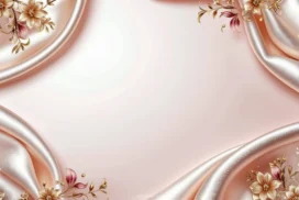 Elegant Floral Background For PowerPoint With Draped Rose Gold Silk