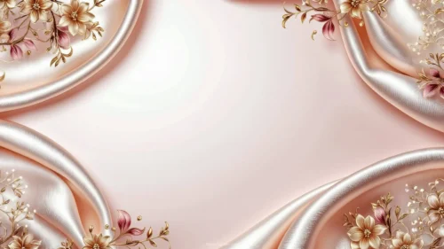 Elegant Floral Background For PowerPoint With Draped Rose Gold Silk
