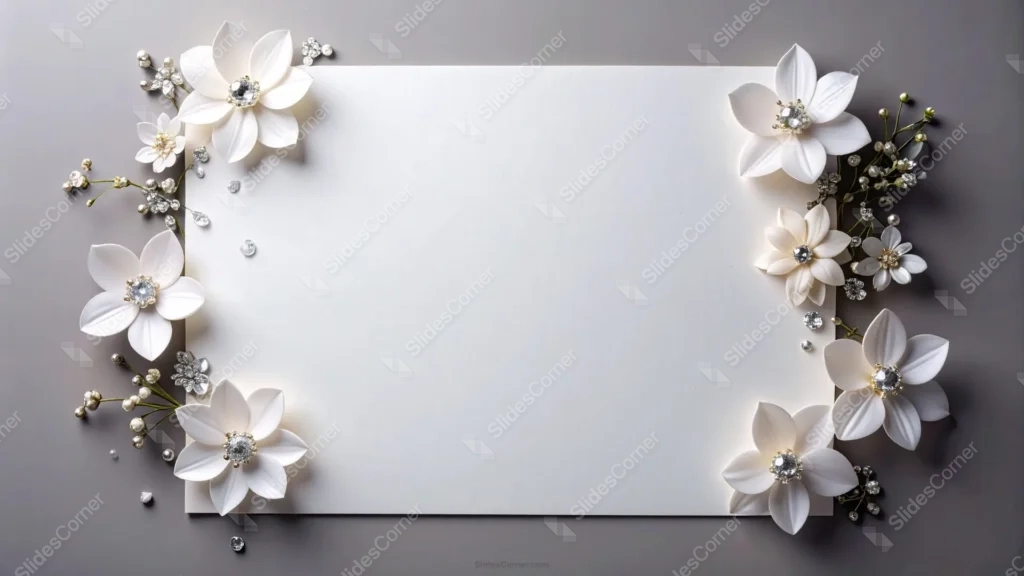 Elegant White Floral Background For Google Slides With Pearl Sprigs Elegant White Floral Background For Google Slides With Pearl Sprigs