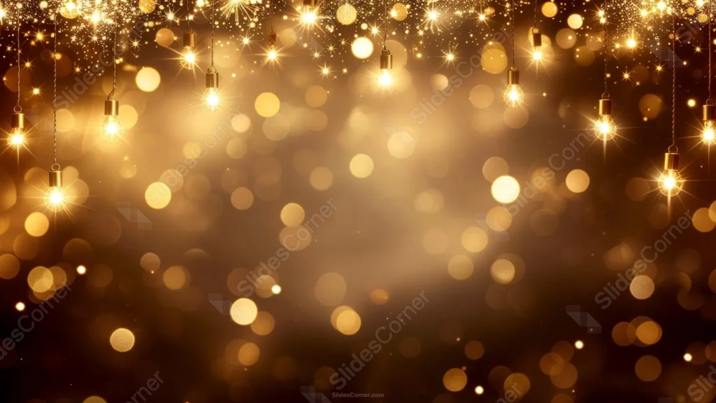 Gold Bokeh Background For PowerPoint With Hanging String Lights Gold Bokeh Background For PowerPoint With Hanging String Lights