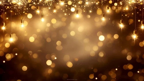 Gold Bokeh Background For PowerPoint With Hanging String Lights Gold Bokeh Background For PowerPoint With Hanging String Lights