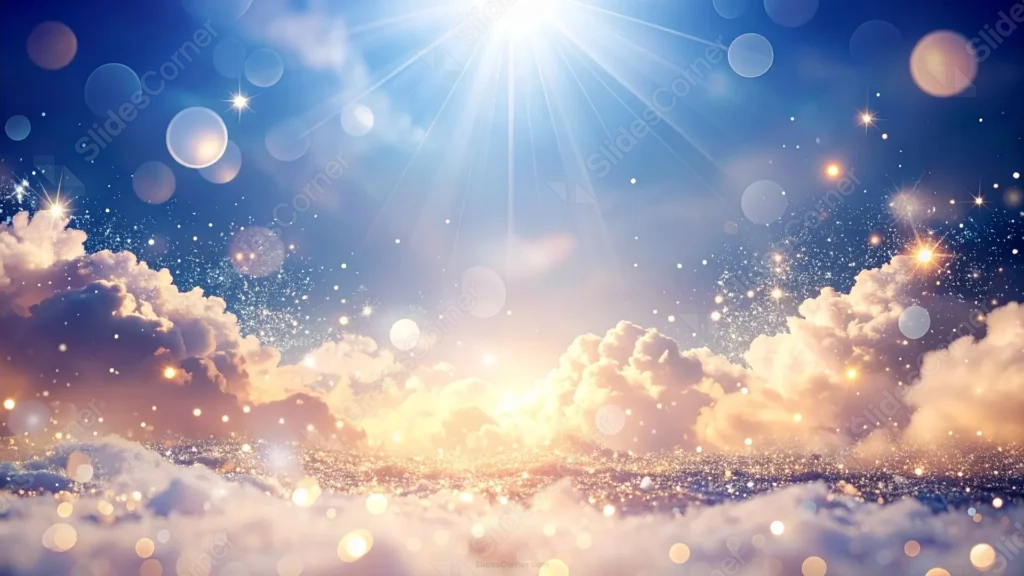 Light Blue Background With A Radiant Sunburst Over Clouds Light Blue Background With A Radiant Sunburst Over Clouds