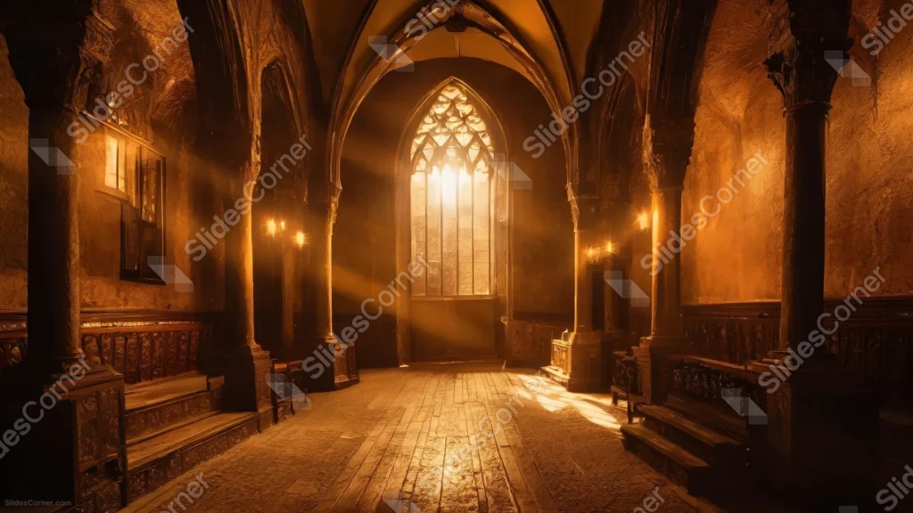 Medieval Church Background For PowerPoint With A Sunlit Gothic Window