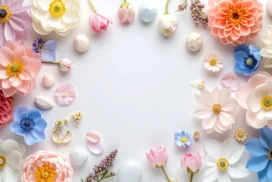 Floral Frame Background For Google Slides With Pastel Flower Spheres