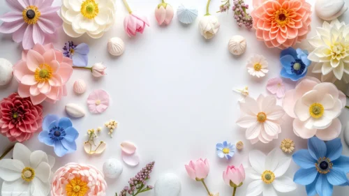 Floral Frame Background For Google Slides With Pastel Flower Spheres Floral Frame Background For Google Slides With Pastel Flower Spheres