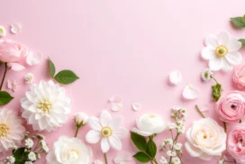 Pink Floral Background For Slides With A Framed Open Center
