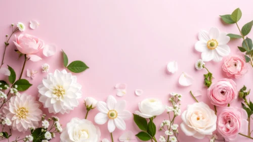 Pink Floral Background For Slides With A Framed Open Center