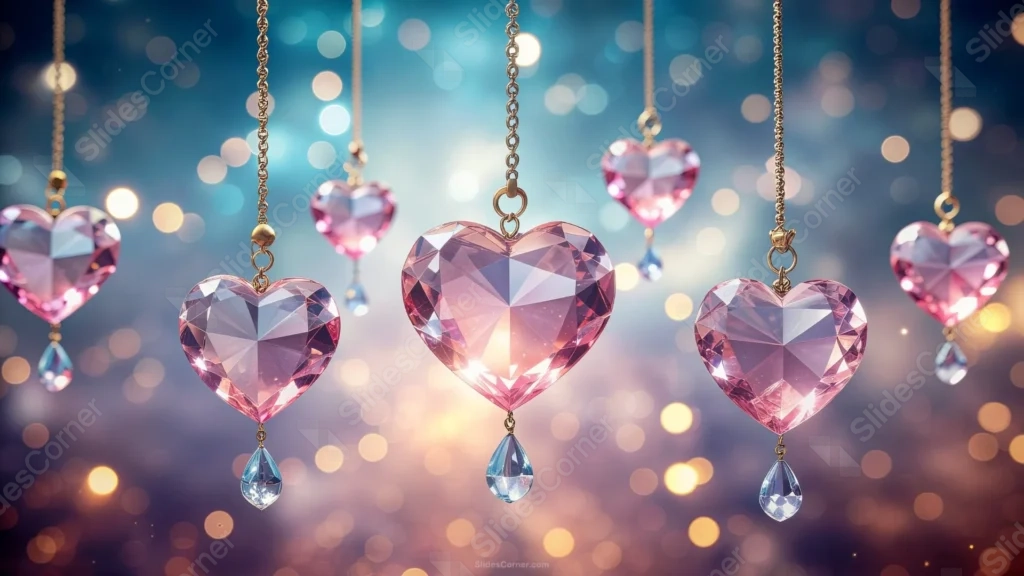 Valentines Day Background With Hanging Crystal Heart Charms