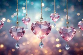 Valentines Day Background With Hanging Crystal Heart Charms